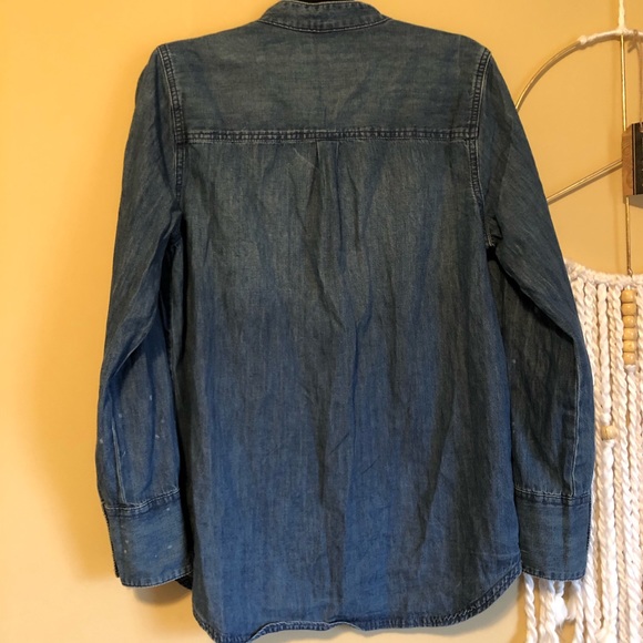 Free People Denim Velvet Trim Tuxedo Top - Picture 2 of 5